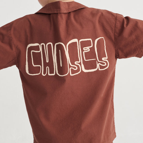 Bobo Choses Cotton Woven Short Sleeved Shirt (Brown)