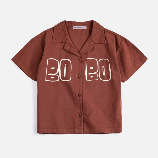 Bobo Choses Cotton Woven Short Sleeved Shirt (Brown)