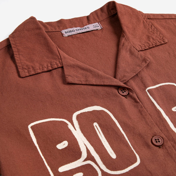 Bobo Choses Cotton Woven Short Sleeved Shirt (Brown)