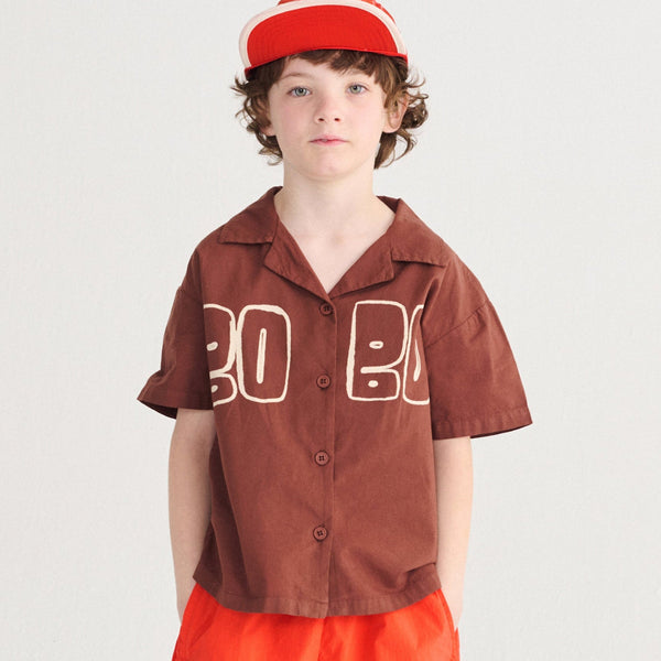 Bobo Choses Cotton Woven Short Sleeved Shirt (Brown)