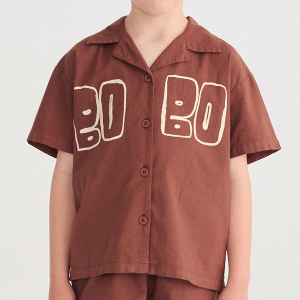 Bobo Choses Cotton Woven Short Sleeved Shirt (Brown)
