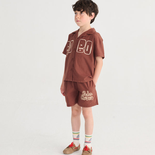 Bobo Choses Cotton Woven Short Sleeved Shirt (Brown)