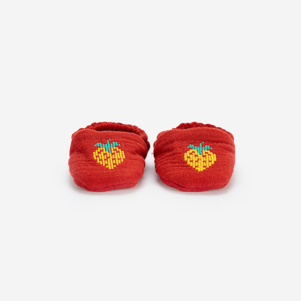 Strawberry Print Organic Cotton Baby Slippers