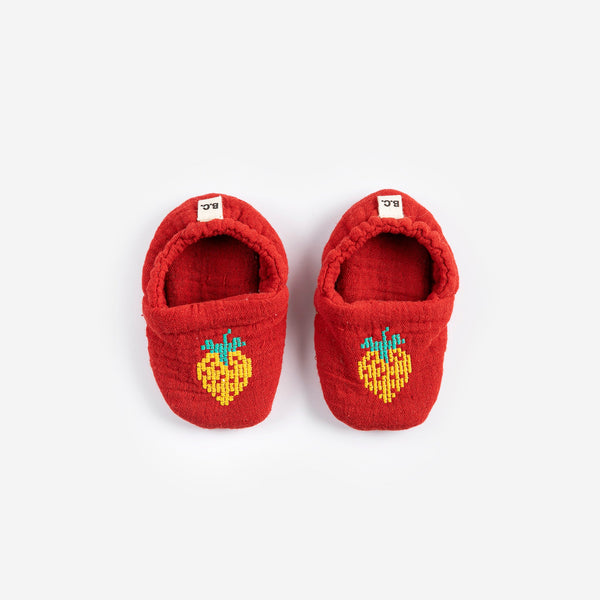 Strawberry Print Organic Cotton Baby Slippers
