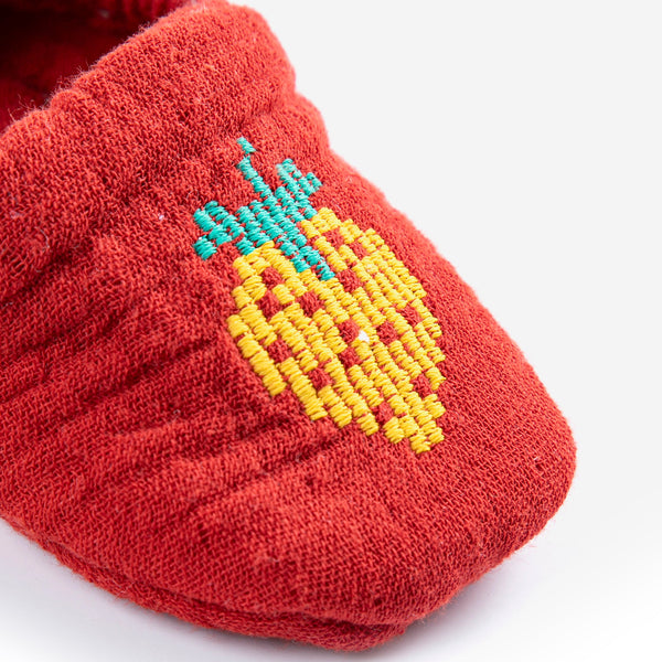 Strawberry Print Organic Cotton Baby Slippers
