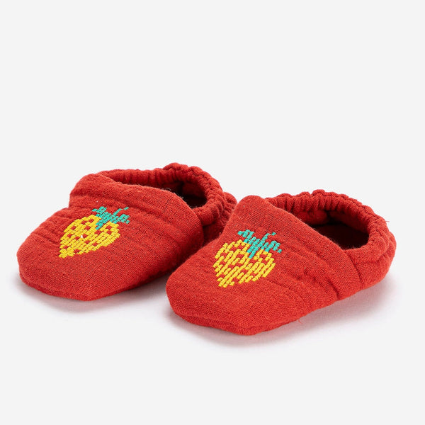 Strawberry Print Organic Cotton Baby Slippers