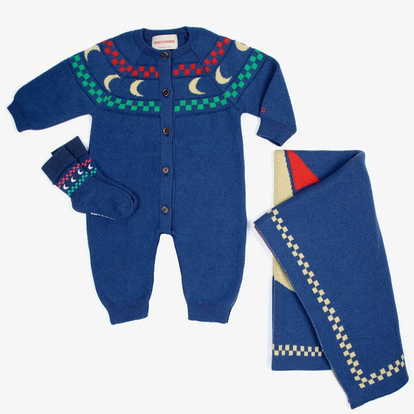 Baby Beneath The Moon Knitted Overall Gift Set (Navy Blue)