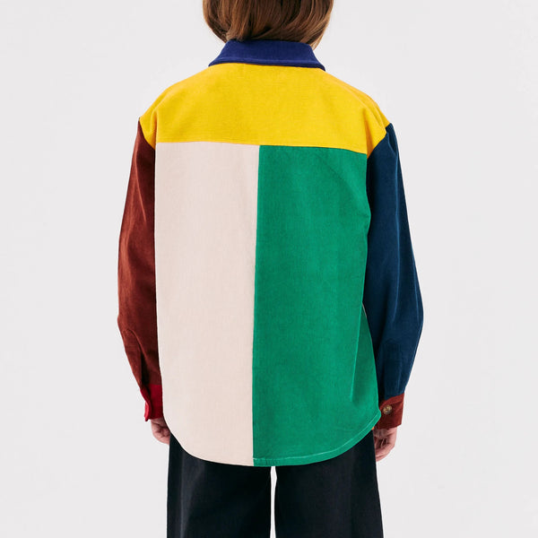 Bobo Square Embroidery Colour block Corduroy Shirt