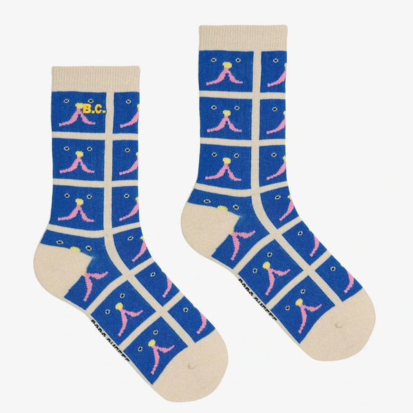 Funny Face All Over Long Socks (Blue)