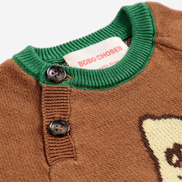 Mush Monster Jacquard Cotton Knitted Jumper (Dark Brown)