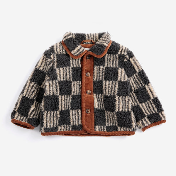 Almost Moiré All Over Checkerboard Baby Sheepskin Jacket (Dark Grey)