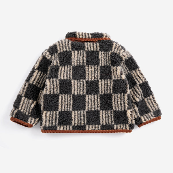 Almost Moiré All Over Checkerboard Baby Sheepskin Jacket (Dark Grey)