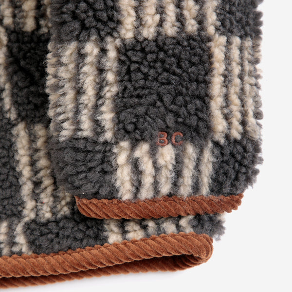 Almost Moiré All Over Checkerboard Baby Sheepskin Jacket (Dark Grey)