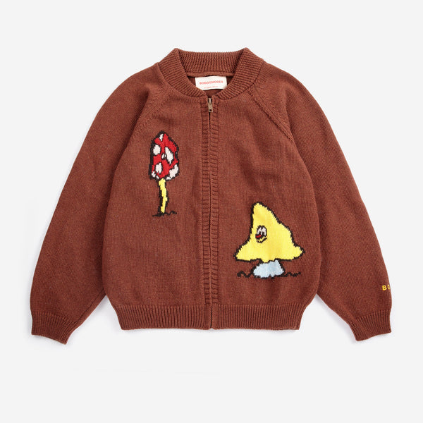 Mush Monster Duo Zipped Knitted Cardigan (Dark Brown)