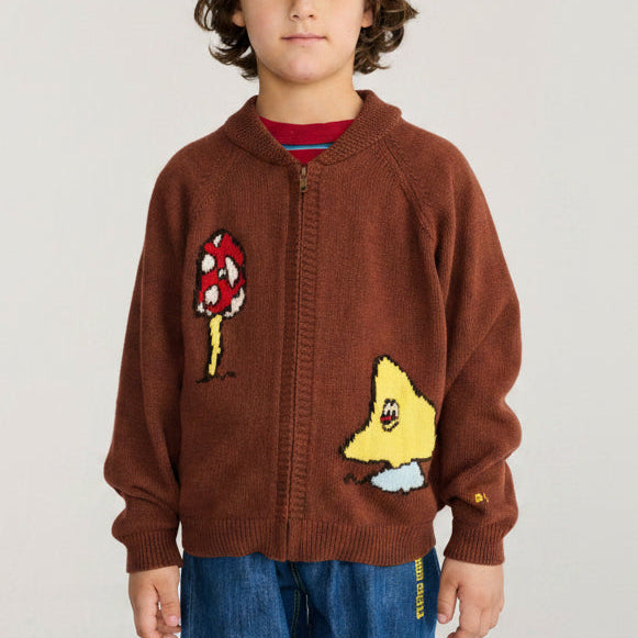 Mush Monster Duo Zipped Knitted Cardigan (Dark Brown)