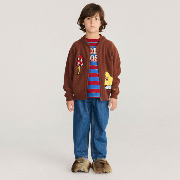 Mush Monster Duo Zipped Knitted Cardigan (Dark Brown)