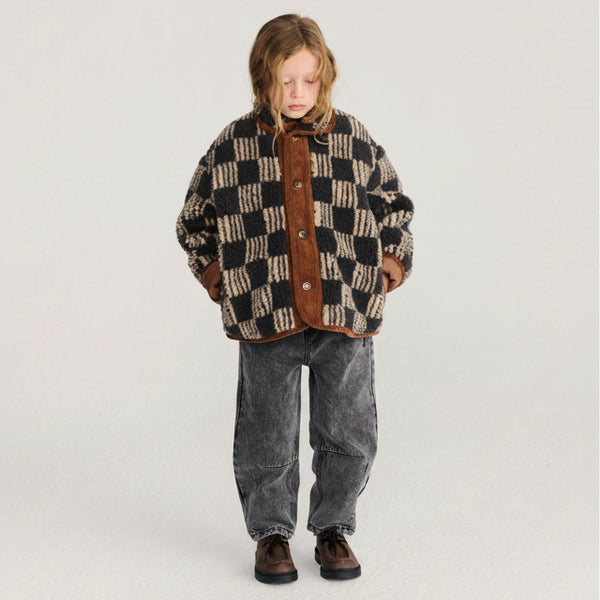 Almost Moiré All Over Checkerboard Sheepskin Jacket (Dark Grey)