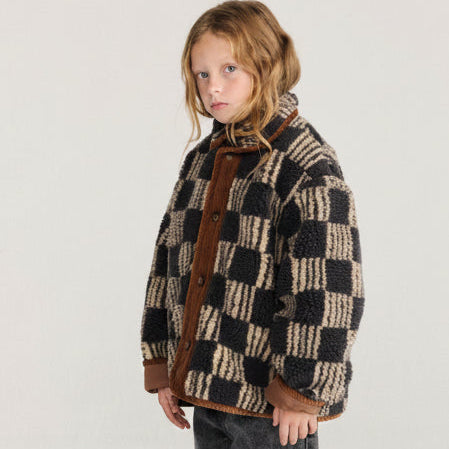 Almost Moiré All Over Checkerboard Sheepskin Jacket (Dark Grey)