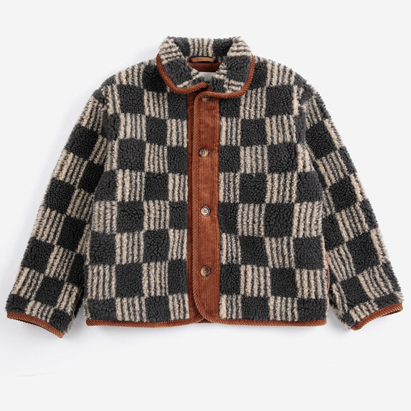 Almost Moiré All Over Checkerboard Sheepskin Jacket (Dark Grey)