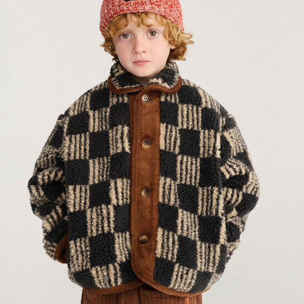 Almost Moiré All Over Checkerboard Sheepskin Jacket (Dark Grey)
