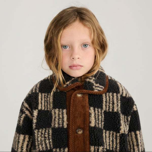 Almost Moiré All Over Checkerboard Sheepskin Jacket (Dark Grey)