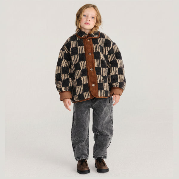 Almost Moiré All Over Checkerboard Sheepskin Jacket (Dark Grey)