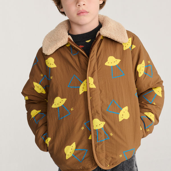 Pixel Abduction All Over Reversible Borg Jacket (Brown)