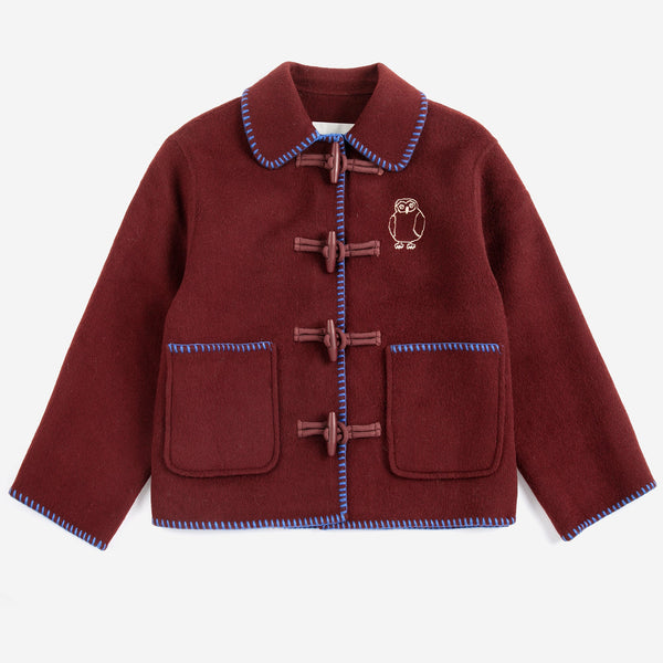 Curious Owl Wool Blend Toggle Coat (Burgundy Red)