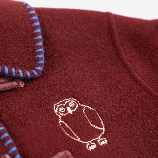Curious Owl Wool Blend Toggle Coat (Burgundy Red)