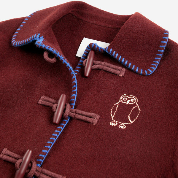 Curious Owl Wool Blend Toggle Coat (Burgundy Red)