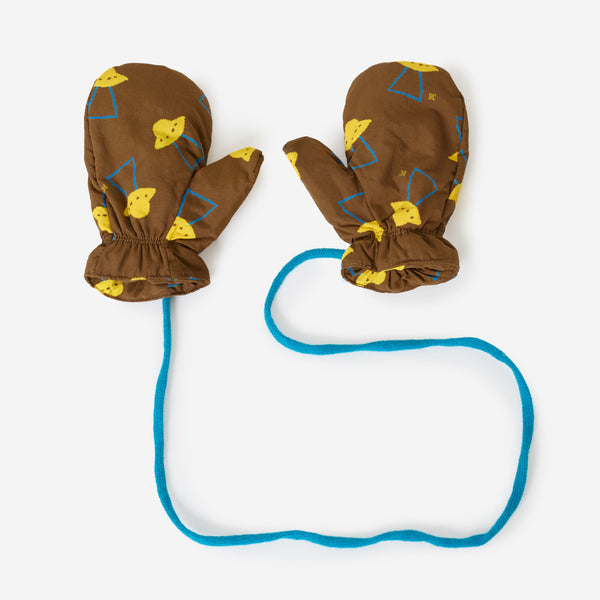 Pixel Abduction All Over Baby Mittens on a String (Brown)