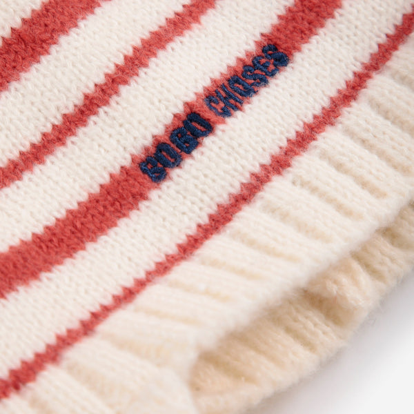 Bobo Choses Striped Knitted Tie Neck Beanie Hat