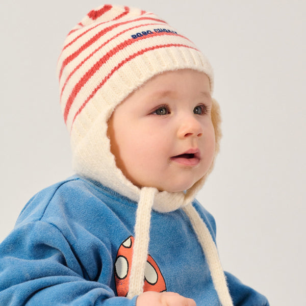 Bobo Choses Striped Knitted Tie Neck Beanie Hat