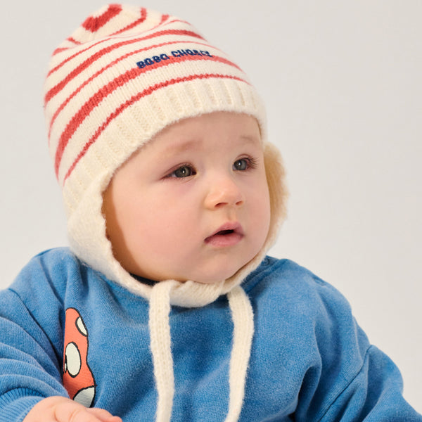 Bobo Choses Striped Knitted Tie Neck Beanie Hat