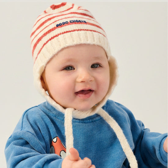 Bobo Choses Striped Knitted Tie Neck Beanie Hat