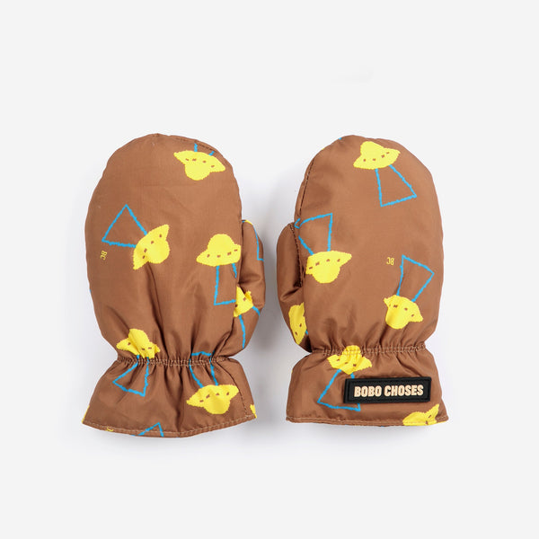 Pixel Abduction All Over Mittens (Brown)