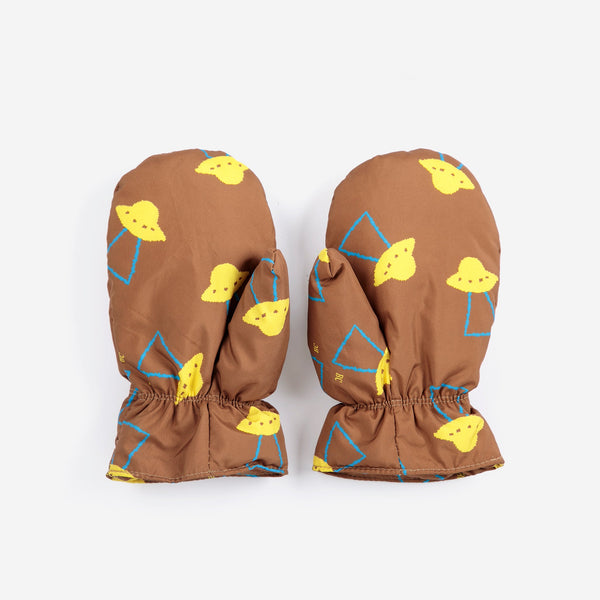 Pixel Abduction All Over Mittens (Brown)