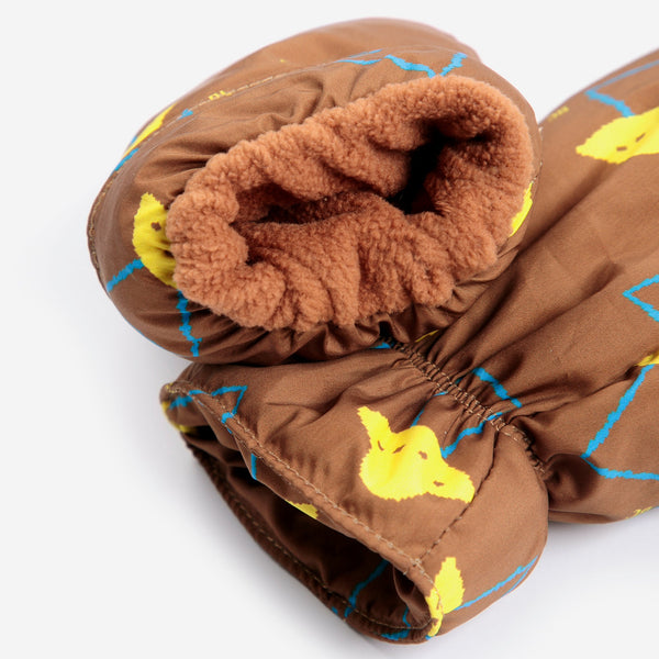 Pixel Abduction All Over Mittens (Brown)