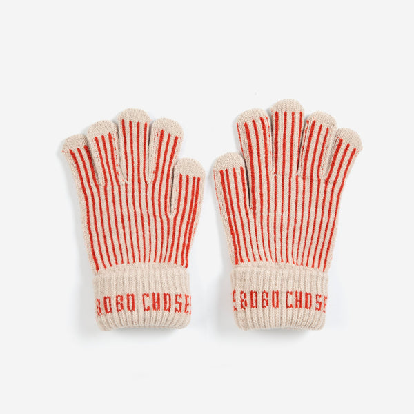Bobo Choses Knitted Striped Gloves (Red)