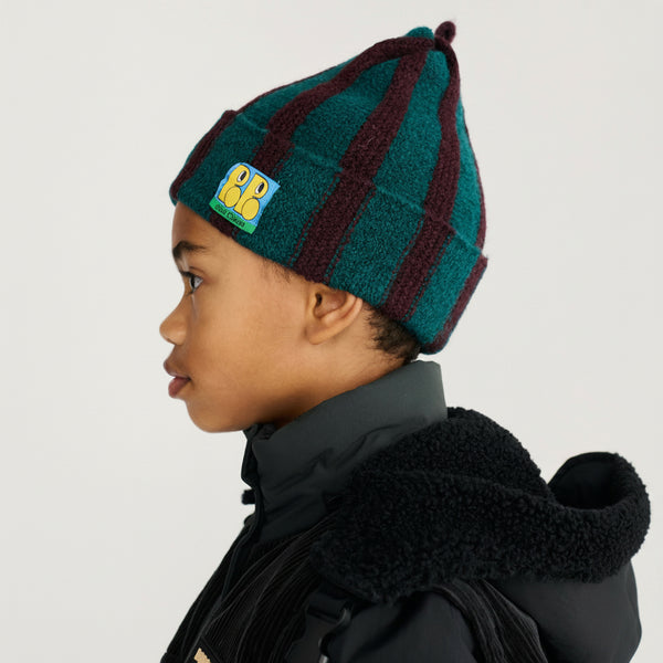 Booo Bo Choses Tag Knitted Striped Beanie (Dark Green)