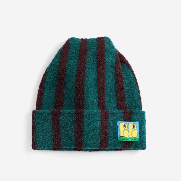 Booo Bo Choses Tag Knitted Striped Beanie (Dark Green)
