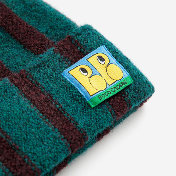 Booo Bo Choses Tag Knitted Striped Beanie (Dark Green)