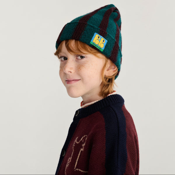 Booo Bo Choses Tag Knitted Striped Beanie (Dark Green)
