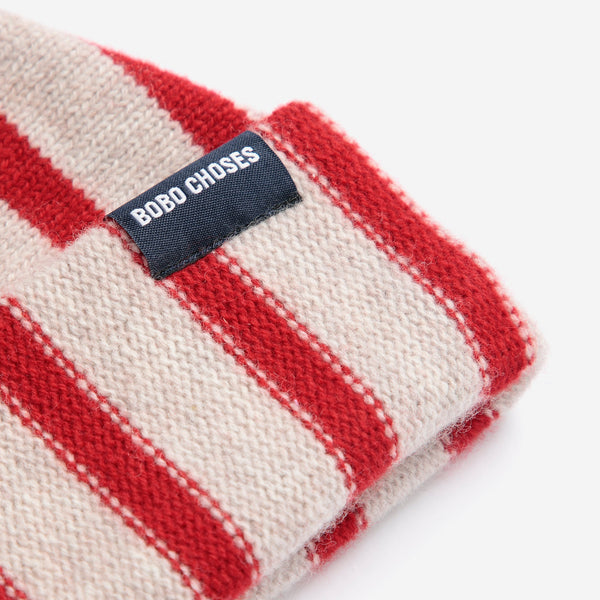 Adults Merino Wool Striped Knitted Beanie (Red)