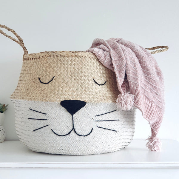 White Cat Handwoven Storage Basket (Extra Large)