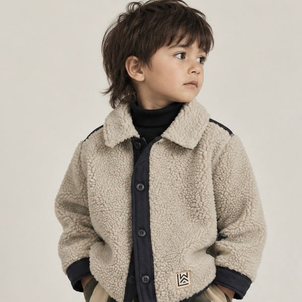 Elian Pile Teddy Fleece Overshirt Jacket (Mist/Classic Navy)