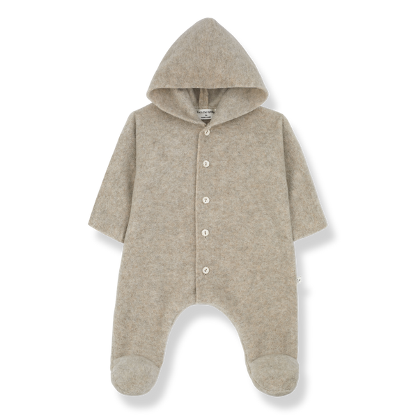 Beate Button-Up Bamboo Hooded Soft Pramsuit (Beige)