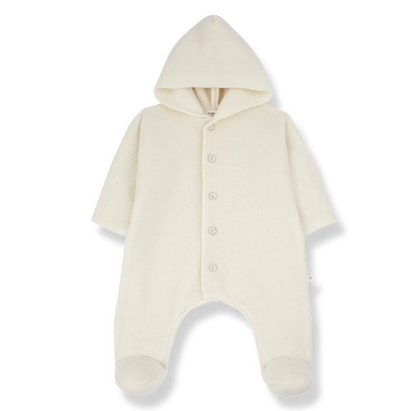 Beate Button-Up Bamboo Hooded Soft Pramsuit (Ecru)