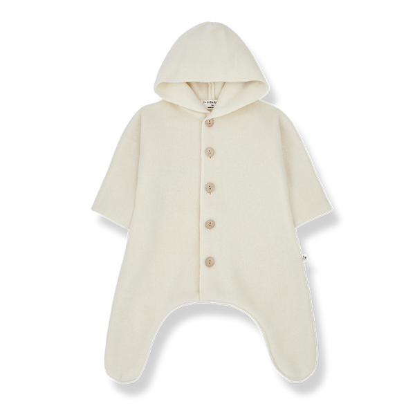 Beate Button-Up Soft Hooded Babysuit Pramsuit (Ecru)