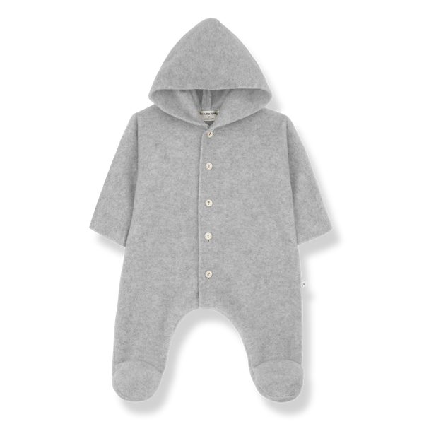 Beate Button-Up Bamboo Hooded Soft Pramsuit (Perla)